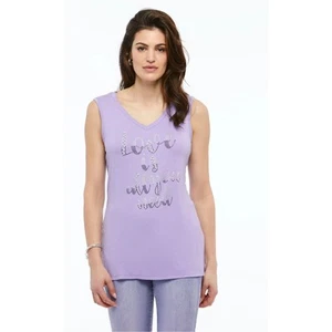 Camiseta sin mangas Orly para mujer con cuello en V púrpura talla XL Love Quote adornos de perlas nueva con etiquetas - Imagen 1 de 2