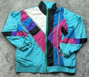 Vintage Sunterra Jacket Mens Small Teal Pink Colorblock Windbreaker 90s Full Zip - Picture 1 of 15
