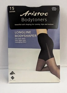 Aristoc 15 Denier Vaguely Black Longline Bodyshaper Vintage Satin Tights Large - Picture 1 of 13