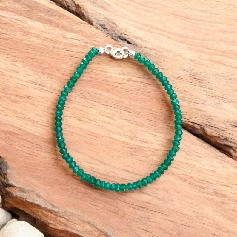 Pulseras naturales de 3-4 mm de ónix verde facetado rondelle piedras preciosas con cuentas para mujer de 6-8"" Foto 1 de 1