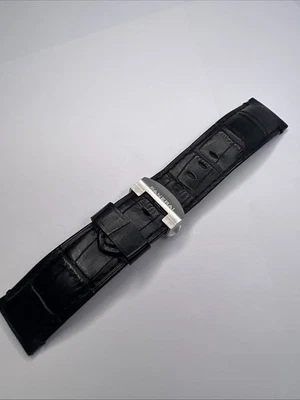 Auténtica correa de cuero negra Panerai de 24 mm y cierre desplegable de acero cepillado Foto 1 de 4