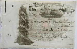 Early 19thC The East Lothian Banking Company Twenty Shillings £1 Note Unissued - Picture 1 of 2