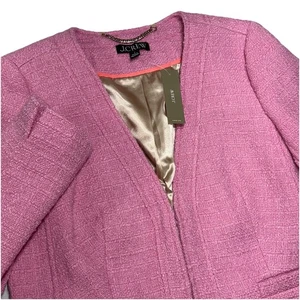 J Crew Kragenloses Damen Sakko Maritim Tweed Picador Rosa Crop Gr. 2 Wollmischung - Bild 1 von 7