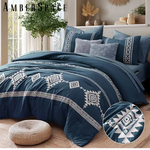 Stickerei 7-teiliges Bett in einer Tasche Bettdecken-Set mit Laken, Marine, Queen - Bild 1 von 12