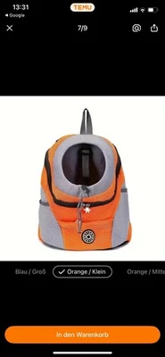 Haustier Rucksack Hunderucksack für Katzen und Hunde, Atmungsaktiv in Göße M - Bild 1 von 4