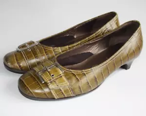 GABOR Fashion Green Moc Croc Leather Slip On Buckle Shoes Size UK 5 EU 38 - Picture 1 of 5