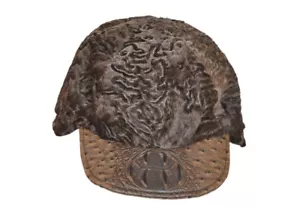 Karakul Lamb Fur Hat With Austrich PU Brim - Picture 1 of 4