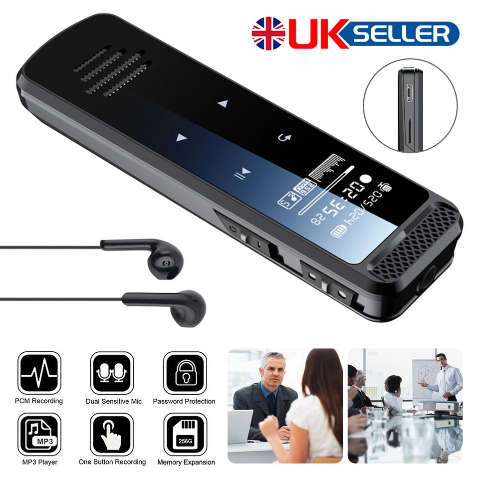 New Support 128GB Digital Audio Sound Voice Recorder Dictaphone MP3 Player -UK