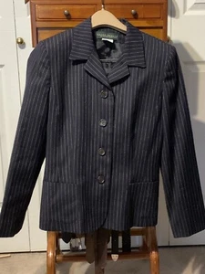 Harve Benard Navy Wool Four Button Pinstripe Blazer Size 12. - Picture 1 of 3