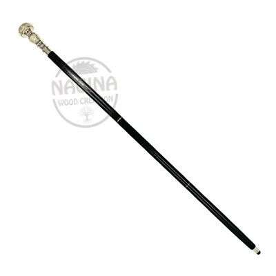 Wooden Walking Stick Silver Brass Handle Halloween Costume Cruella Vampire Cane - Image 1 of 4