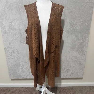 NWOT Soft Surroundings Women's Duster Vest Laser Cut Sleeveless Brown L XL Boho - Image 1 of 4