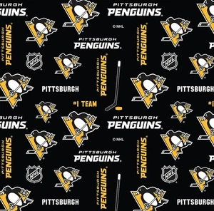 BTY NHL Hockey Pittsburgh Penguins Allover Cotton Fabric BY The YARD - Picture 1 of 1
