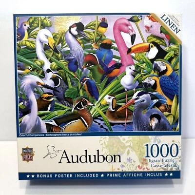 Master Pieces Audubon 1000 Pc Linen Puzzle Colorful With Poster Complete - Image 1 of 4