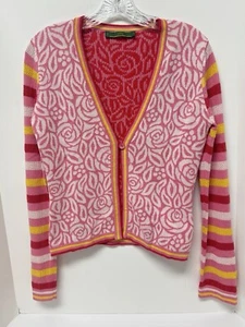 Vintage OILILY CARDIGAN 90s Y2K WM S Stripes Floral EUC - Picture 1 of 6