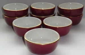 Shenango China Restaurant Ware Bowls Dessert Chili Cereal Maroon Gold Trim Set 9 - Picture 1 of 6