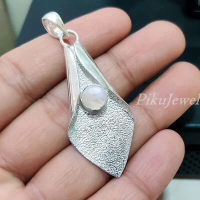 Pietra di luna arcobaleno pietra preziosa argento sterling 925 ciondolo... - Immagine 1 di 4