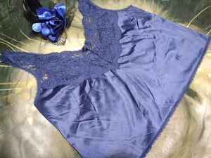 Vintage Adonna Camisole 38 Blue Nylon Lace Vintage Lingerie Top - Picture 1 of 7