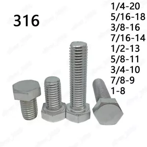 Tornillos de tapa hexagonal de acero inoxidable 316 1/4 5/16 3/8 7/16 1/2 5/8 - Imagen 1 de 6