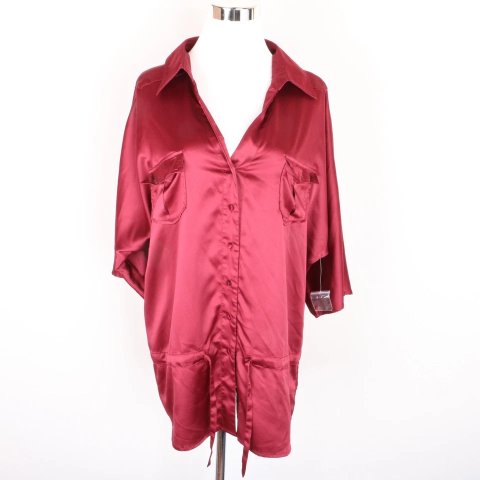 Blusa Camisa Para Mujer Willi Smith Manga Corta 3/4 Abotonada L Roja Foto 1 de 4