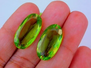 Hydro Peridot Qtz Both End Front To Back Drilled Oval Wire Wrapping Loose Beads - Picture 1 of 6