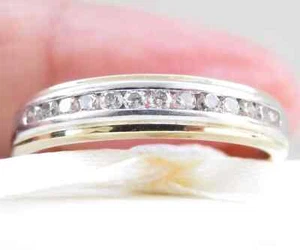Wedding Band Natural Moissanite Classy Men's Ring 14k Yellow Gold Plated Silver - Picture 1 of 4