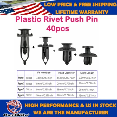 Пластиковые зажимы для отделки бампера крыла фиксаторы заклепок пуш-типа упаковка 40 шт. - Изображение 1 из 4