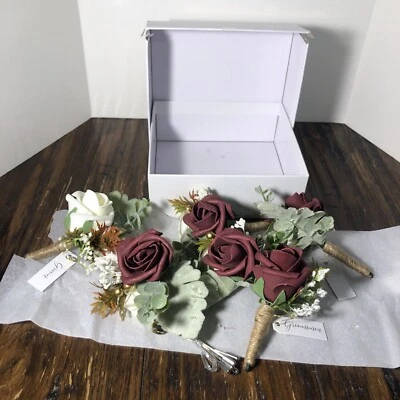 Ling's MomentBoutonniere para hombre conjunto de 6 padrinos de boda granates y blancos ¡Bonito! Foto 1 de 4