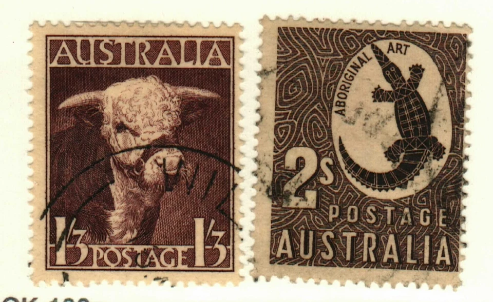 Australia #211-12 Used Aboriginal Art crocodile, cow - Image 1 of 1