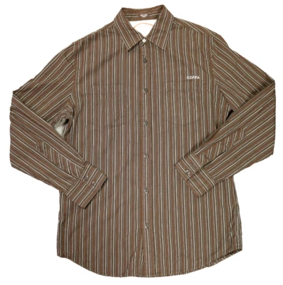 Camisa Kirra Rayas Abotonada Manga Larga Logo 100% Algodón Marrón Para Hombre M Foto 1 de 4