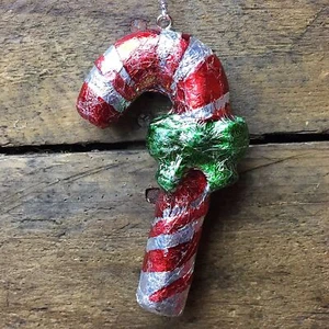 Ganz Foil Wrapped Candy Cane with Green Bow Ornament - Picture 1 of 1