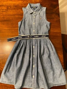 Ralph Lauren Girls Blue Belted Denim Cotton Shirt Dress 6 Years Nautical Summer - Picture 1 of 5