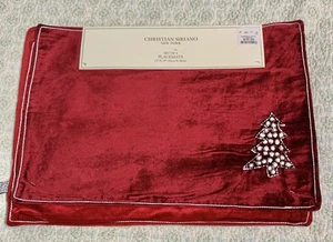 Set 4 tovagliette natalizie Christian Siriano alberi di velluto rosso con perline NUOVE - Foto 1 di 6