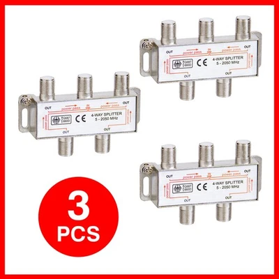 3 x 4 Way F Type Splitter 5-2050MHz HDTV RG6 Coaxial Cable Adapter - Image 1 of 2