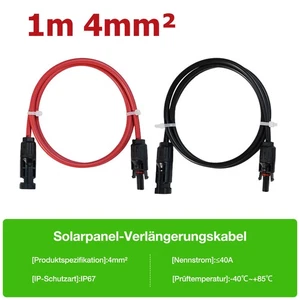 Neu Solarkabel inkl. MC4 Stecker Verlängerung 1meter 4mm² PV Solarleitung TÜV  - Bild 1 von 8