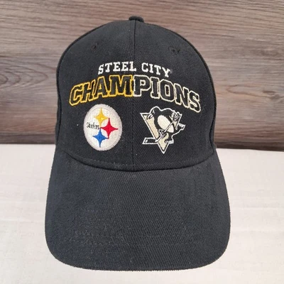 Steel City Champions Pittsburgh Steelers & Penguins Hat Adult OSFM Black Reebok - Image 1 of 4