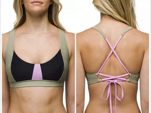 Prana Tulum Bikini Top Black Color Block Olive Green Black Lilac Size Large NWT - Picture 1 of 7