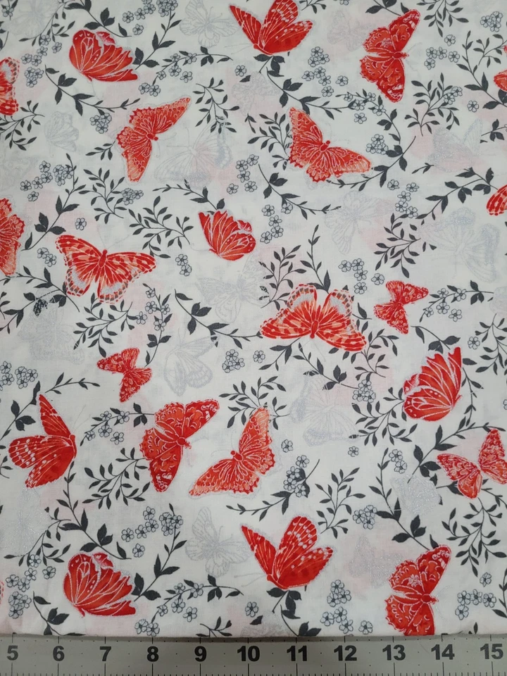 VENTA VENTA Paseo Mariposa Bernatex Rojo Plata Mariposas Gris Floral 2 yardas Foto 1 de 3