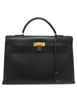 Bolso de Mano HERMES Kelly 40 Cuero Ardenas Negro 1989 con Llave de Cerradura #T012 Foto 1 de 4