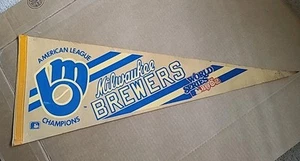 Banderín de béisbol MLB Milwaukee Brewers vintage 1982 campeones de la Liga Americana letras amarillas - Imagen 1 de 6