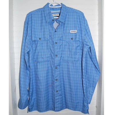 Magellan Fishing Shirt Men's medium Gingham Blue Plaid Button Up Long Sleeve - Image 1 of 4