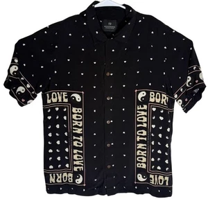 Scotch Soda Mens Black Born to Love Yin Yang Short Sleeve Button Up Shirt Size S - Photo 1/10