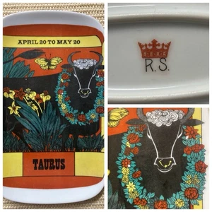 VTG Royal Crown Plate MCM Taurus Bull 10.5" 60s Zodiac Astrology EXLNT! Rare - Picture 1 of 5