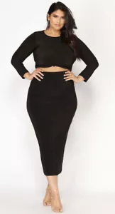 NWT- Fashion Nova Black Co-ord Skirt Set ( Front Detail, Bodycon, XL) - Picture 1 of 9