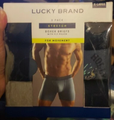 Paquete de 3 calzoncillos boxer elásticos Lucky Brand para hombre con Fly XLarge 40-42" gris/azul/pez Foto 1 de 2
