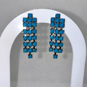 Vintage silver tone mesh Turquoise glass diamanté paste rhinestone clip on - Foto 1 di 3