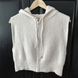 Commense Hooded Zipper Sweater Vest Size Small Ivory 100% Cotton Ribbed SOFT * - Picture 1 of 6