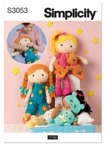 Simplicity Sewing Pattern 3053 Soft Stuffed Dolls 46 cm Plush Dolls with Clothes - Picture 1 of 8