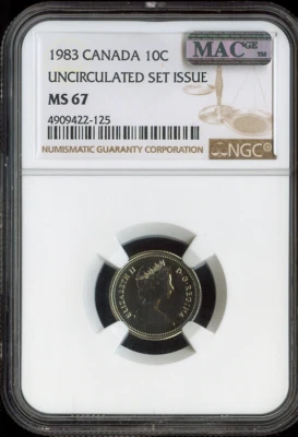 1983 Canada 10 Cents 10C NGC MS67 MAC  - Quality - Image 1 of 2