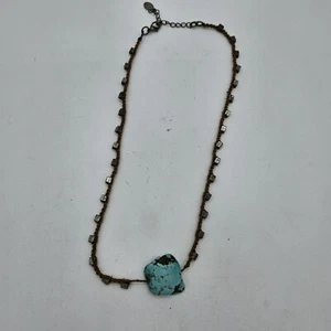 Vintage Real Turquoise Pendant Choker String Necklace, Metal Beads, Signed "aeu" - Picture 1 of 5