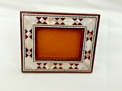 Egyptian Wood MOP Inlaid Picture Frame Handmade Unique  #2 3.75" X 3.25" #249 - Image 1 of 3